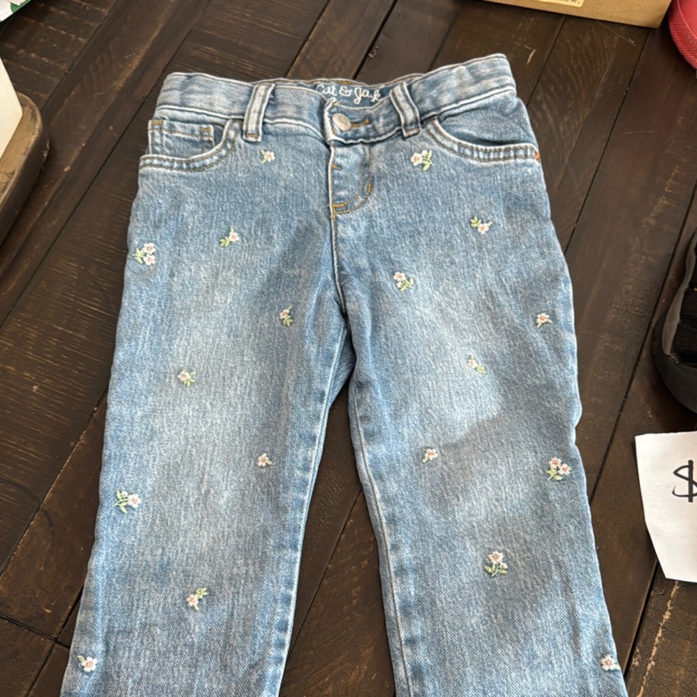 Cat & Jack Light Blue Kids Jeans with Floral Embroidery